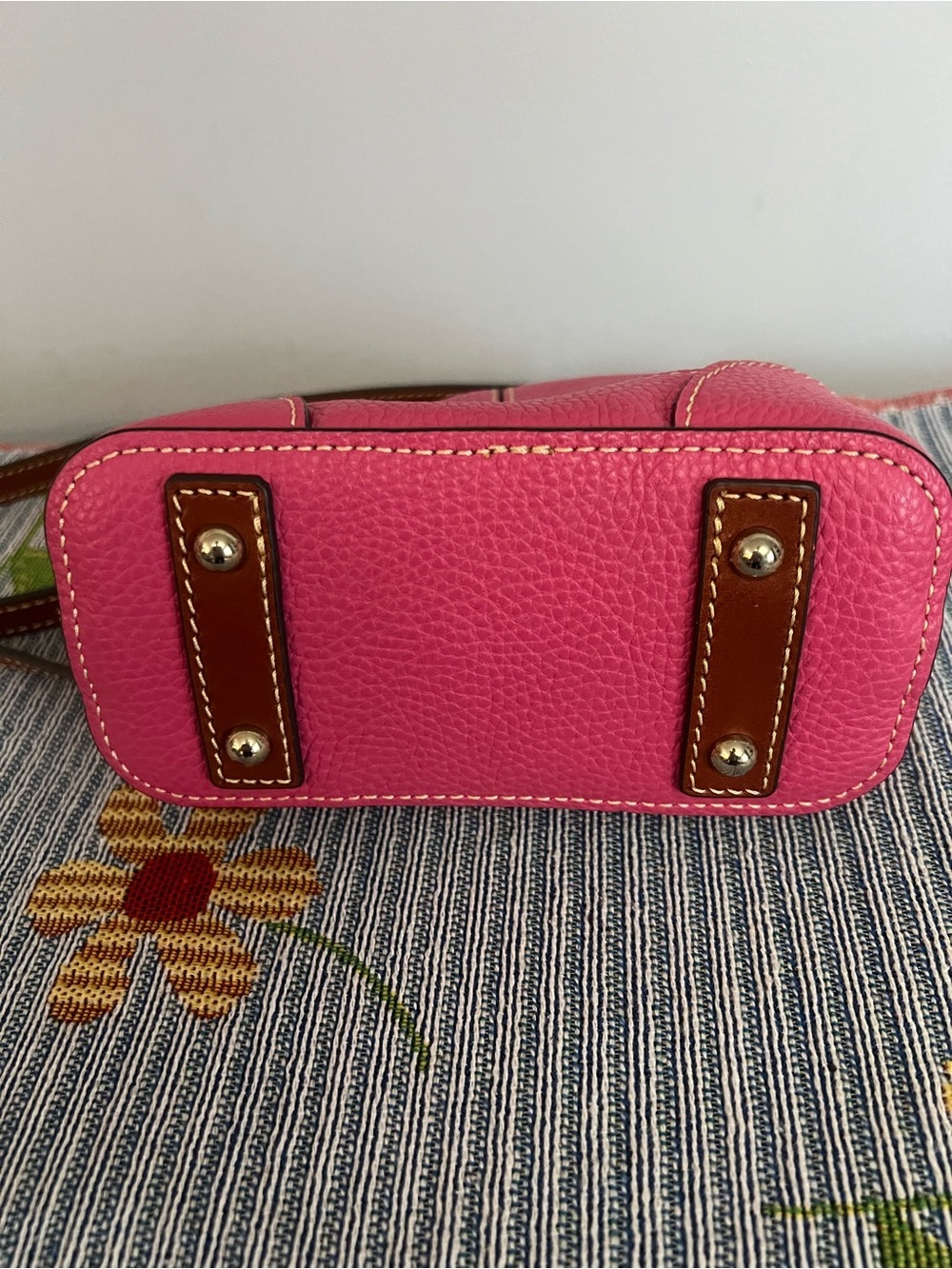 Dooney & Bourke Hot Pink Pebble Leather Domed Crossbody with Brown Trim - Picture 9 of 11